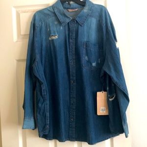 Women’s plus size denim button down shirt
